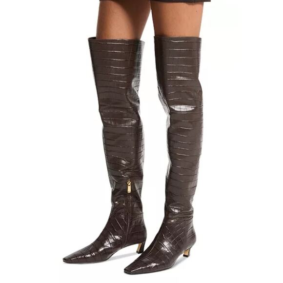 Michael Kors Cosmo Kitten Boots Croc-Embossed Leather Over-The-Knee 6.5M - Picture 1 of 8